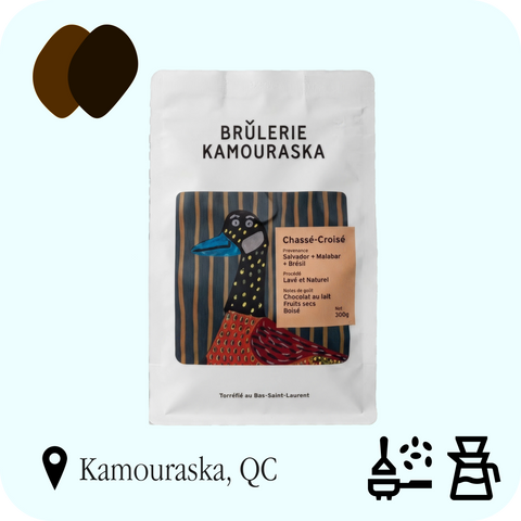 Brûlerie Kamouraska - Chassé-Croisé, sac de 300 g, profils Chocolaté et Corsé, recommandé en espresso et filtre classique