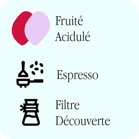 Légende : profils Fruité et Acidulé, recommandations Espresso et Filtre découverte