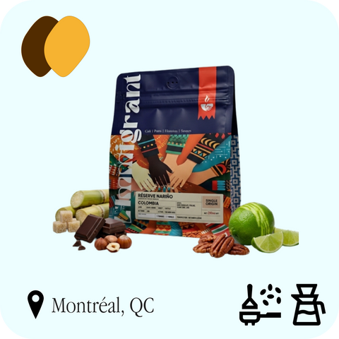 Café L'Immigrant - Réserve Nariño, sac de 200 g, profils Chocolaté et Caramélisé, recommandé en espresso et filtre classique