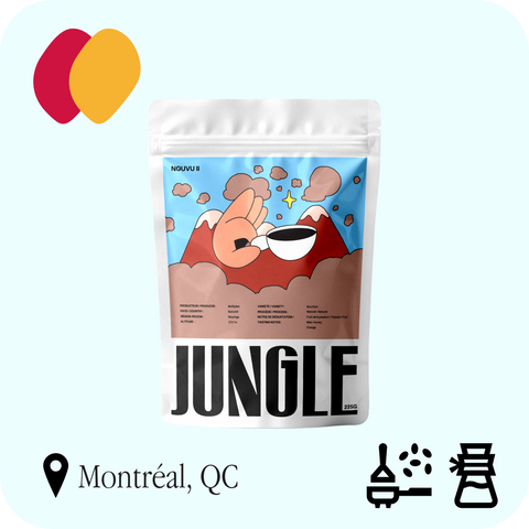 Jungle - Nguvu II : sac de café 225 g, profils fruité et caramélisé, recommandé en espresso et en filtre découverte, torréfié à Montréal
